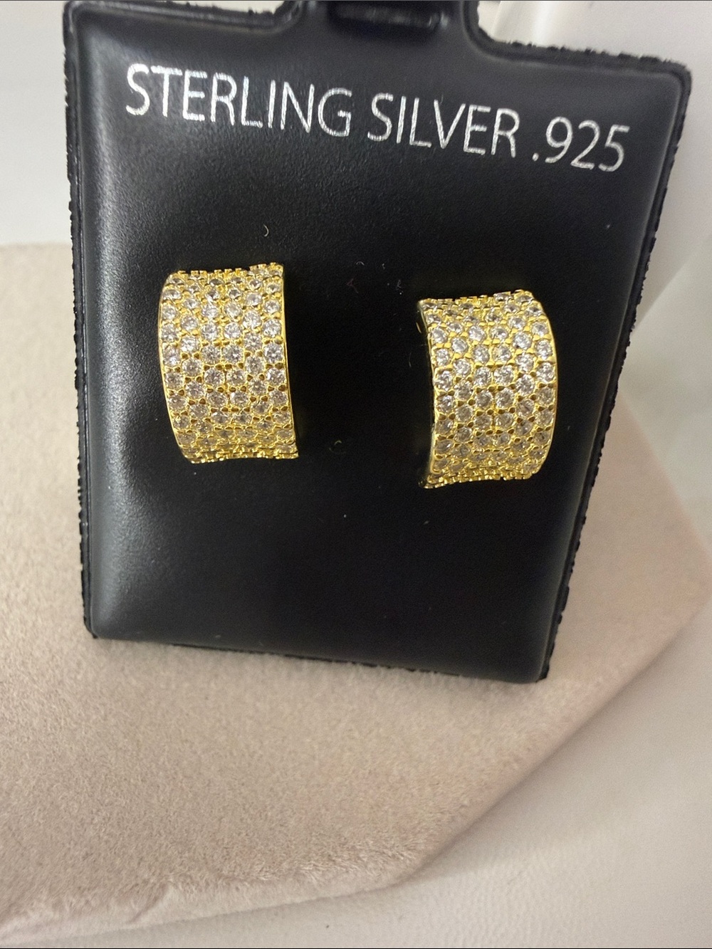 Stamped Sterling Silver Gold Pavé Huggie Earrings - Yellow Gold Tone